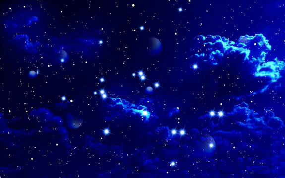 高清藍(lán)色星空星云