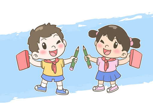 卡通愛學(xué)習(xí)學(xué)生