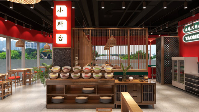 新中式餐館料理臺效果圖