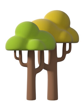 免抠3D绿黄两棵大树