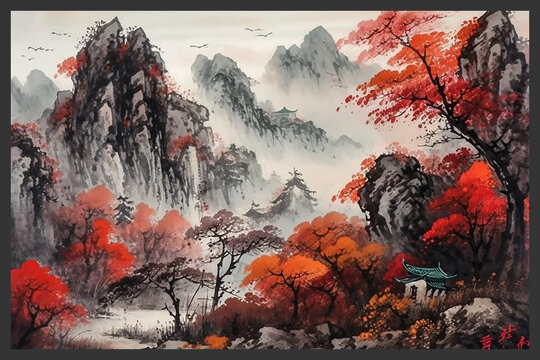 山水水墨裝飾畫