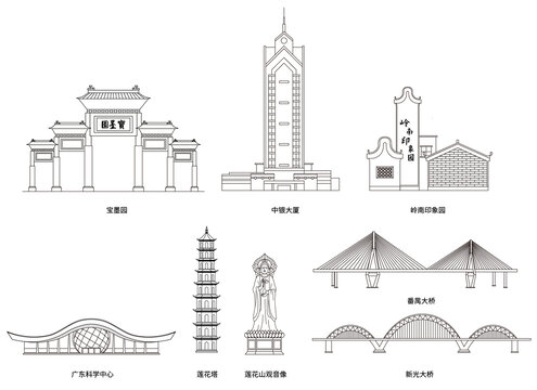 广州番禺地标矢量建筑