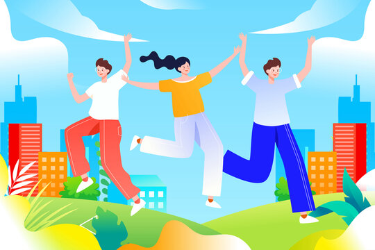 五四青年節(jié)朋友聚會(huì)年輕人插畫