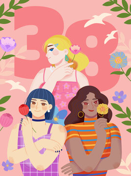 粉红色时尚青春三八国际妇女节插图
