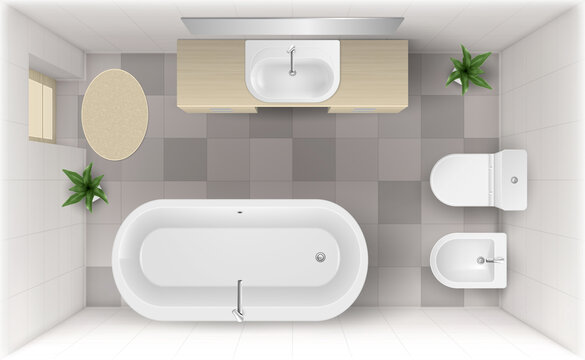 渲染现代浴室内部顶视图