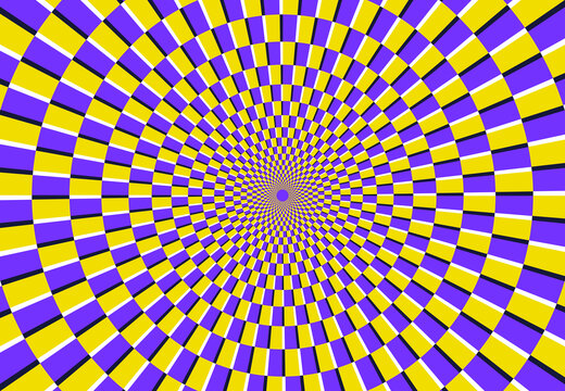 紫黄格纹螺旋错视觉转动图
