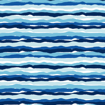 手绘抽象海浪平面插图 无缝图案