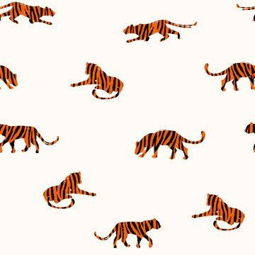 不同姿态的老虎轮廓 无缝图案