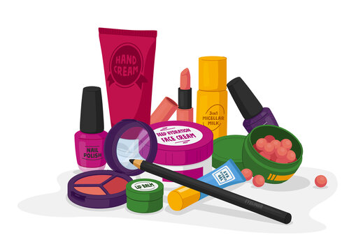 护肤与彩妆产品概念平面插图