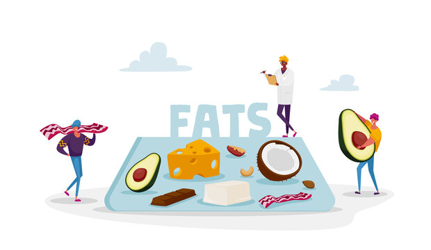 微型人物与高脂肪类食物平面插图