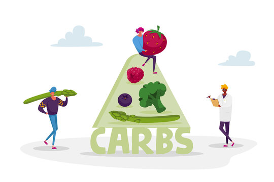 微型人物与碳水化合物类食物平面插图