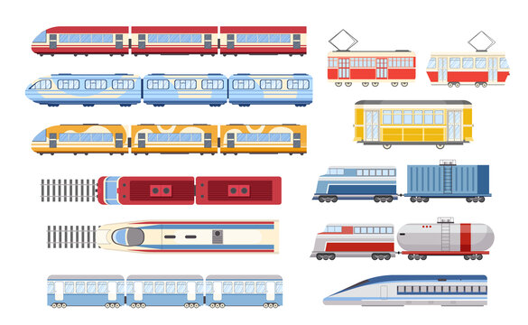 卡通城市电车及火车素材 平面插图