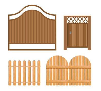 木头栅栏与门素材 平面插图