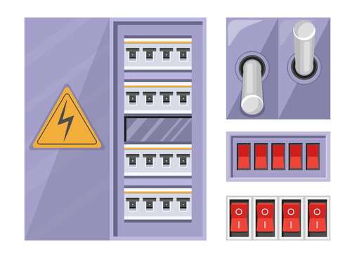 配电箱里的断路器开关与按钮 平面插图素材