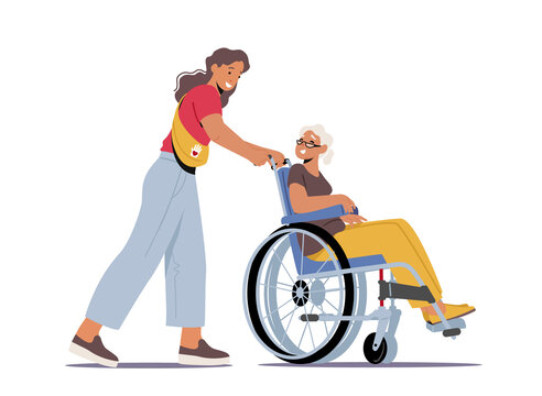 志愿服务者帮老人推轮椅插图