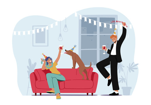派对上举杯庆祝与宠物同乐插图