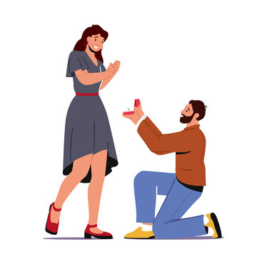 男人单膝下跪向女友求婚 平面插图