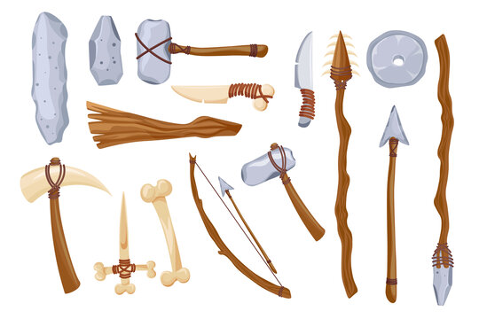 石器时代工具及武器插图素材