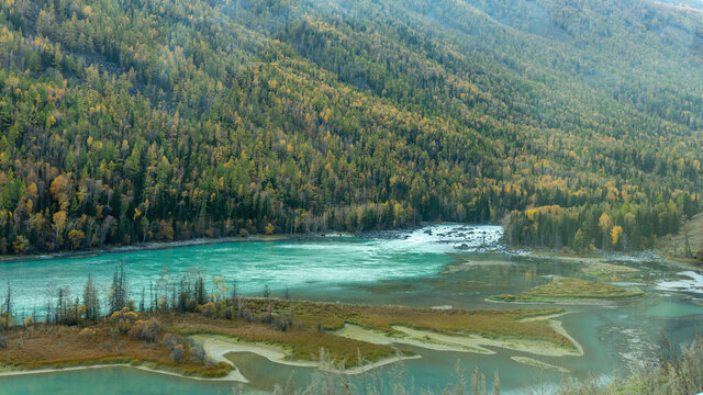 喀纳斯河卧龙湾自然风景