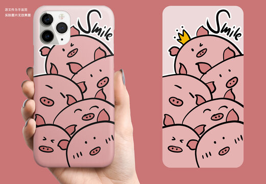 手绘小猪可爱卡通手机壳图案