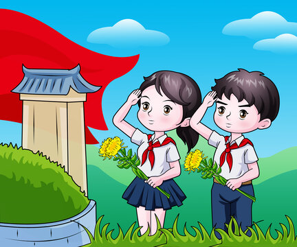 清明節(jié)祭英烈插畫