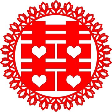 郁金香花邊心形喜字