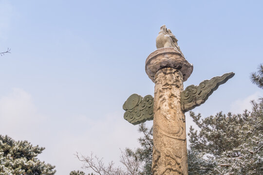 雪后清昭陵的华表特写