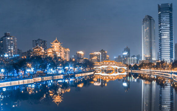 中国四川成都九眼桥灯光夜景