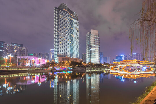 中国四川成都九眼桥灯光夜景