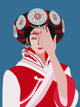 納西族女孩插畫人物