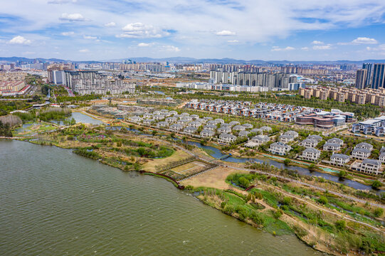 航拍昆明滇池星海半岛湿地公园