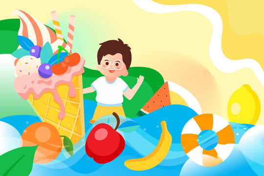 立夏節(jié)氣夏天吃冰淇淋雪糕插畫(huà)