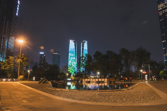 成都双子塔夜景