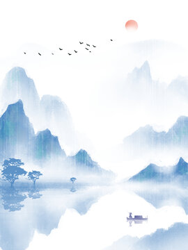 霜降中國風山水墨畫節氣背景