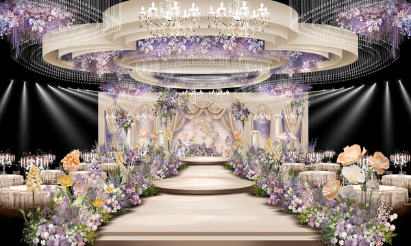 紫色油画婚礼