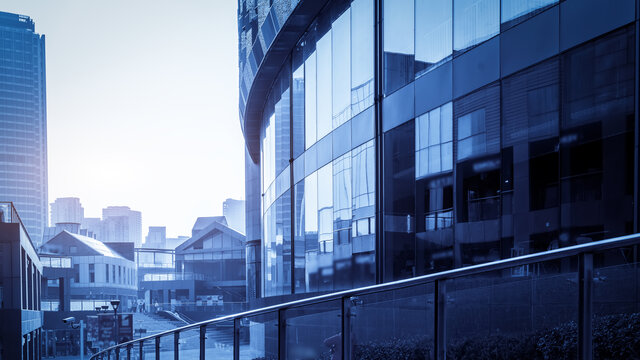 金融中心蓝色调的建筑外观
