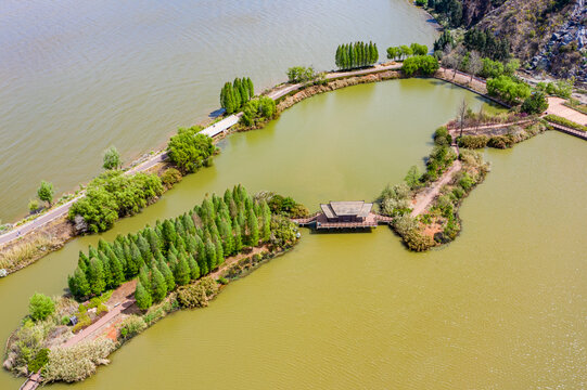 航拍滇池昆明古滇精品湿地公园