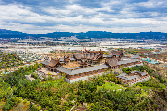 航拍云南昆明古滇博物馆旅游区