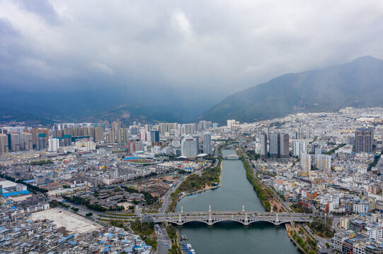 航拍云南大理洱海支流洱河水系