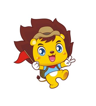 卡通可愛(ài)小獅子導(dǎo)游旅行