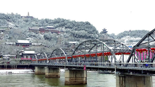 黄河铁桥雪景