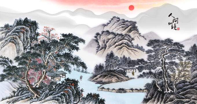 仿古山水畫