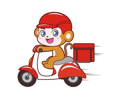 卡通可愛小猴子騎車送外賣