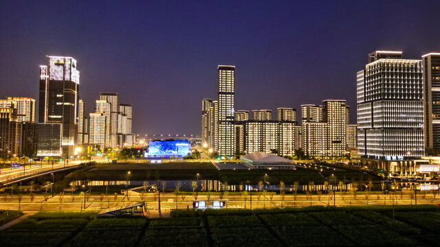 钱江世纪城夜景航拍