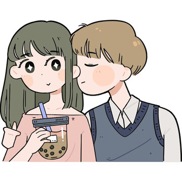 情侶甜蜜日常貼紙喝奶茶情侶