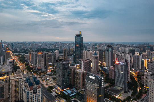 广西南宁夜景城市风光航拍