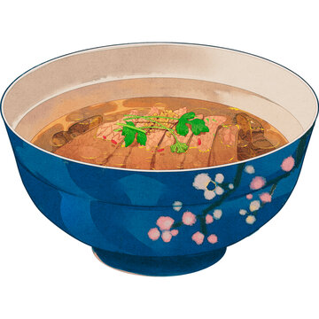 手繪美食圓碗生姜羊肉湯