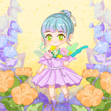 可愛卡通動漫女孩q版花卉甜美