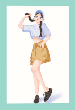 甜酷女孩全身動作海報(bào)素材