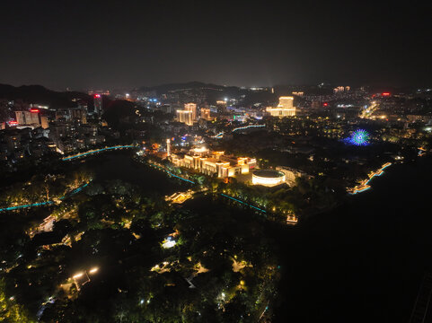 航拍福建西湖夜景